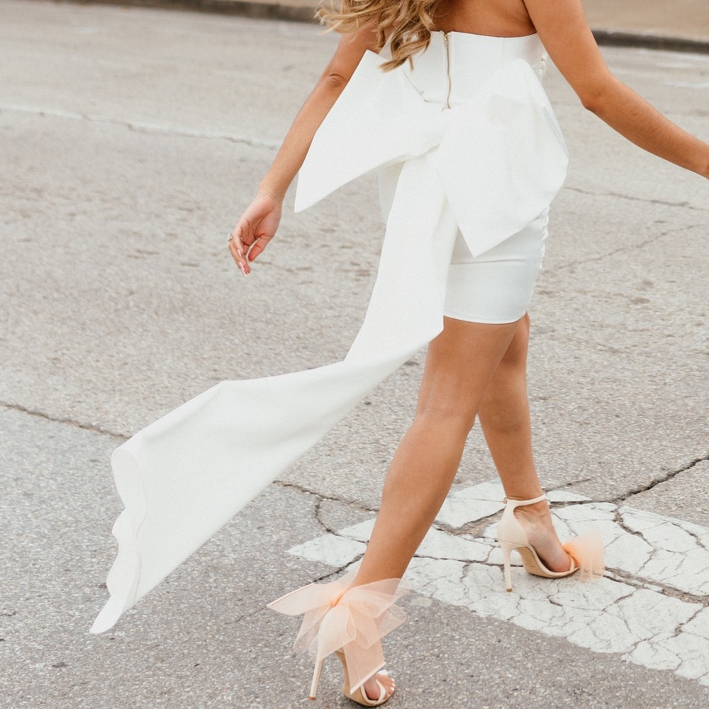 Fashion Nova White Bridal Bow Dress